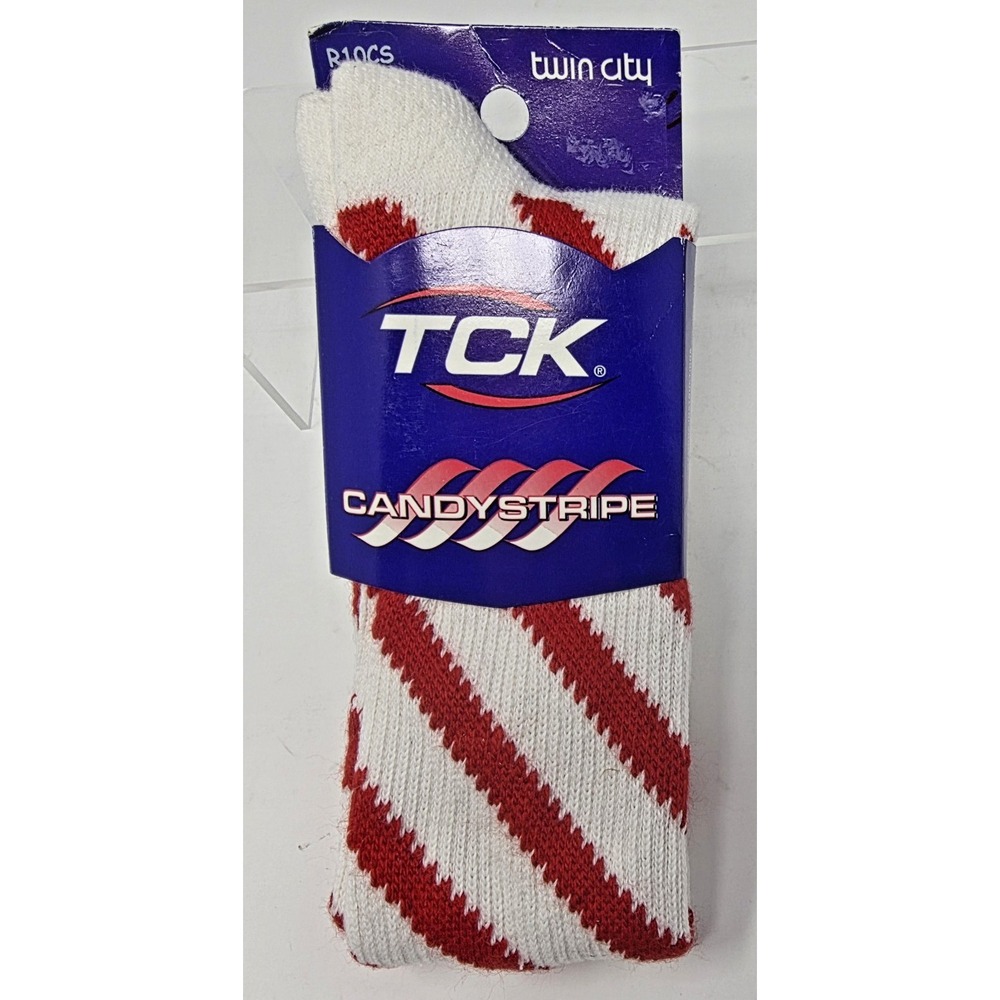 TCK R10CS Candy Stripe Athletic Socks Red White Twin City Knitting Medium USA